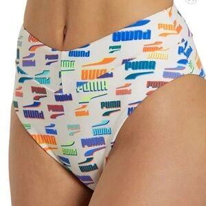 PUMA Celebration Logo High Waisted High Cut V Front Bikini Bottoms Medium M NWT